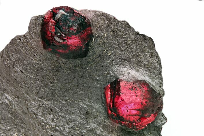 Plate of Three Red Embers Garnets in Graphite - Massachusetts #225887